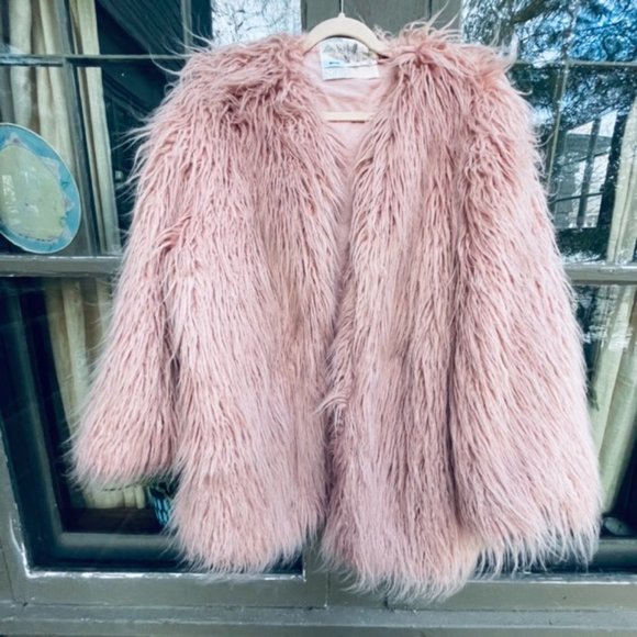 Pink/Misty Rose Faux Fur Women's Shaggy Coat - Perfect Statement Garment - Picture 2 of 8